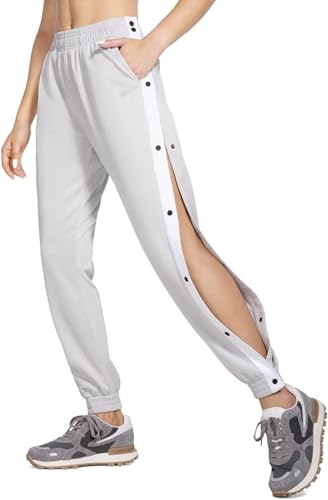 ILESTDG Jogginghose Damen Reha Hose Seitlich Zu Öffnen Weites Bein Yogahose Knopfhose Postoperative Fitnesshose Mit Taschen Für Frauen (Hellgrau,S) von ILESTDG