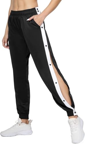 ILESTDG Jogginghose Damen Reha Hose Seitlich Zu Öffnen Weites Bein Yogahose Knopfhose Postoperative Fitnesshose Mit Taschen Für Frauen (Schwarz,XXL) von ILESTDG