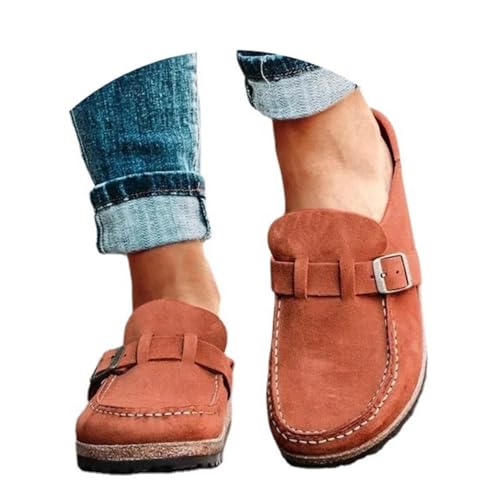 ILESTDG Lässige, Bequeme Damen-Clogs Aus Veloursleder Mit Closed Toe Walking Slipper Lady Bootsschuhe (Orange,41) von ILESTDG