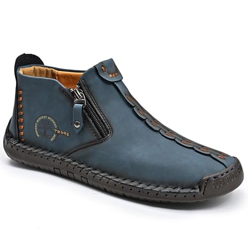 ILESTDG Männer Frühling Und Herbst Im Freien Leichte Lässige Rutschfeste Stiefel, Seite Reißverschluss Weiche Sohle Barfuß Wanderschuhe (Blau,44) von ILESTDG