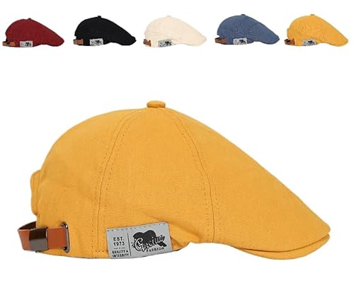 ILESTDG Mode Meister Marty - Stilvolle Baskenmütze Für Herren - Retro Vintage Street Beret Cap,Flacher Verstellbarer Baretthut (Gelb) von ILESTDG