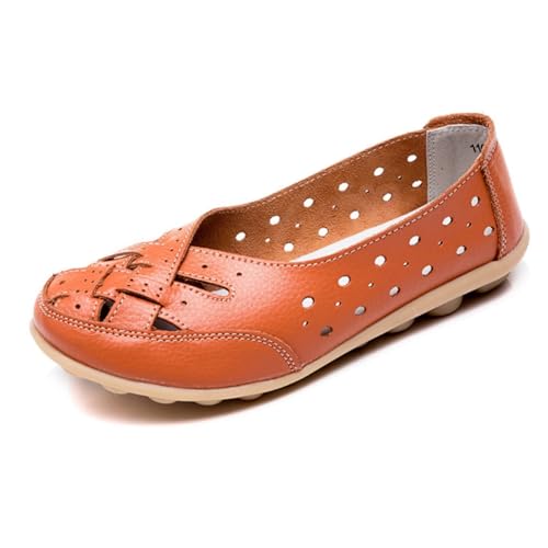 ILESTDG Orthopädische Damen-Slipper – Slip-Ons Mit Fußbett & Atmungsaktiv Flache Schuhe, Breite Passform, Weiches Leder, Loafers (Orange,40) von ILESTDG