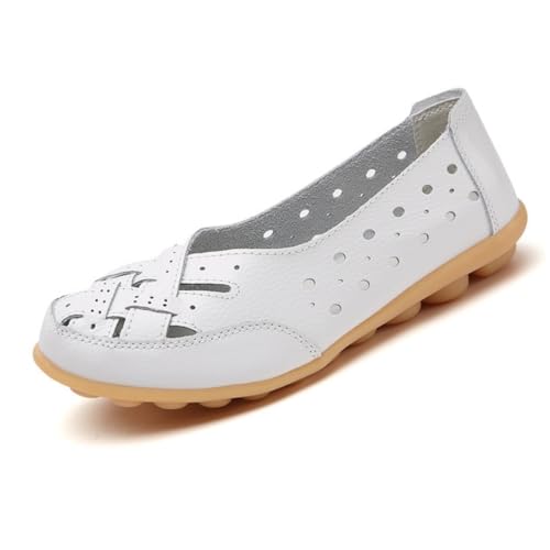 ILESTDG Orthopädische Damen-Slipper – Slip-Ons Mit Fußbett & Atmungsaktiv Flache Schuhe, Breite Passform, Weiches Leder, Loafers (Weiß,40) von ILESTDG