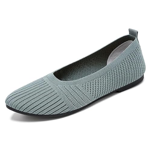 ILESTDG Orthorinas - Ergonomische Schmerzlindernde Damen Ballerinas,Slip on Knit Kleid Flache Schuhe (Grün,38) von ILESTDG
