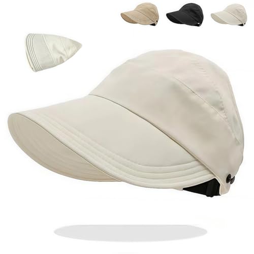 ILESTDG Outdoor UV Protection Hollow Top Sun Hat,Damen UPF50+ Sonnenhut Mit Lochdesign - Verstellbarer Breitkrempen-Beachhut Für Pferdeschwanz (Beige) von ILESTDG