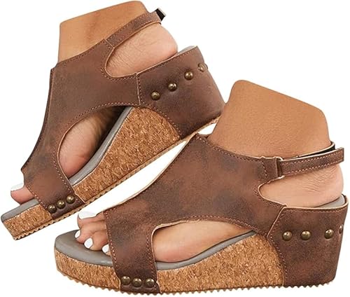 Pantoletten Wechselfussbett Damen - Hausschuhe Riemen Sandalen Mit Absatz Sommer Keilabsatz Keilsandalen Elegant Keilsandaletten Plateauschuhe (Braun,40) von ILESTDG