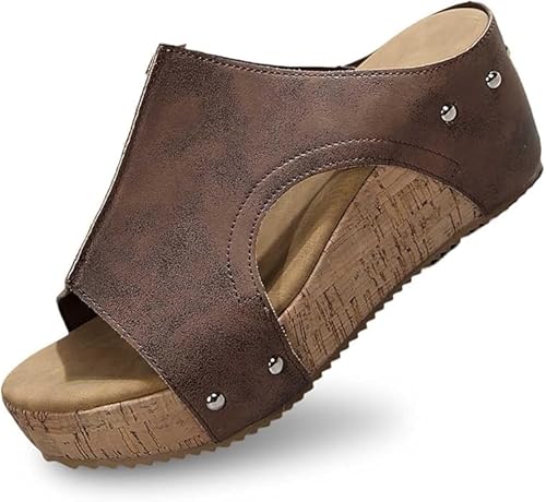 Pantoletten Wechselfussbett Damen - Hausschuhe Riemen Sandalen Mit Absatz Sommer Keilabsatz Keilsandalen Elegant Keilsandaletten Plateauschuhe (Braune Hausschuhe,37) von ILESTDG