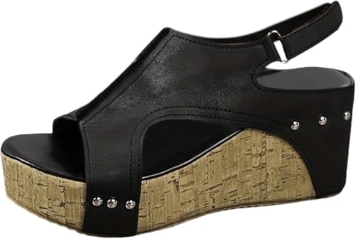 ILESTDG Pantoletten Wechselfussbett Damen - Hausschuhe Riemen Sandalen Mit Absatz Sommer Keilabsatz Keilsandalen Elegant Keilsandaletten Plateauschuhe (Schwarz,38) von ILESTDG