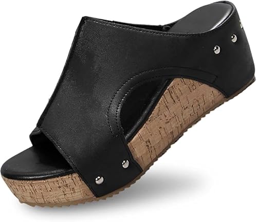 Pantoletten Wechselfussbett Damen - Hausschuhe Riemen Sandalen Mit Absatz Sommer Keilabsatz Keilsandalen Elegant Keilsandaletten Plateauschuhe (Schwarze Hausschuhe,38) von ILESTDG