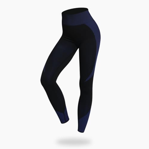 ILESTDG Proshiny™ Thermische Zyklusformende Cellulite Leggings, Kompressionsleggins Damen Tummy Control Gym Sporthose Booty Lifting Blickdicht High Waist (Blau und Schwarz,M) von ILESTDG