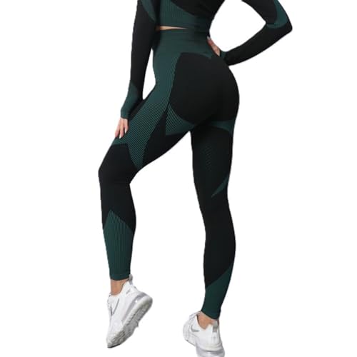 ILESTDG Proshiny™ Thermische Zyklusformende Cellulite Leggings, Kompressionsleggins Damen Tummy Control Gym Sporthose Booty Lifting Blickdicht High Waist (Dunkelgrün+Schwarz,M) von ILESTDG