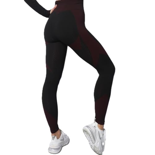 ILESTDG Proshiny™ Thermische Zyklusformende Cellulite Leggings, Kompressionsleggins Damen Tummy Control Gym Sporthose Booty Lifting Blickdicht High Waist (Rot und Schwarz,M) von ILESTDG
