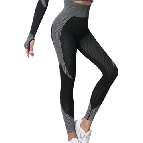 ILESTDG Proshiny™ Thermische Zyklusformende Cellulite Leggings, Kompressionsleggins Damen Tummy Control Gym Sporthose Booty Lifting Blickdicht High Waist (Schwarz+Grau,S) von ILESTDG