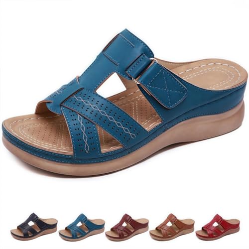 ILESTDG Ergonomische Damensandalen Für Schmerzlinderung - OrthoGrace Damen Pantoletten Korrektursandalen Sandalen Breite Füße Damen (Blau,39) von ILESTDG