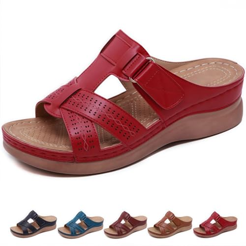 ILESTDG Orthopädische Damen-Korrektursandalen Sandalen Breite Füße Damen Modische Leicht Slippers Orthopädische Niedriger Absatz High Heel (Rot,41) von ILESTDG