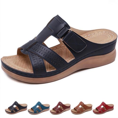 ILESTDG Orthopädische Damen-Korrektursandalen Sandalen Breite Füße Damen Modische Leicht Slippers Orthopädische Niedriger Absatz High Heel (Schwarz,35) von ILESTDG
