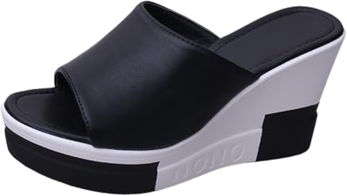 ILESTDG Sandalen Damen Mit Absatz Orthopädische Sandalen Mit Fußgewölbeunterstützung Wedge Flach Dicke Sohle Freizeitsandalen Sommer (Schwarz,37) von ILESTDG
