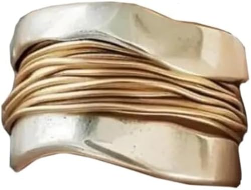 ILESTDG Silberner Ring mit goldenen Fäden,Minimalistisches Design Sinn FüR IndividualitäT Trend Fingerring (7) von ILESTDG