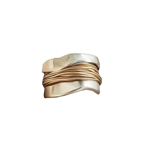 ILESTDG Silver Ring with Gold Threads, 925 Silber Spinner Band Ringe,Minimalistisches Design (7) von ILESTDG