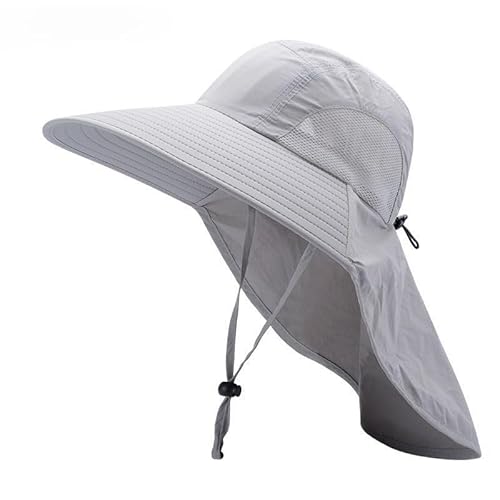 ILESTDG Sonnenhut Mit Nackenschutz-UV Schutz Breite Krempe Netzstoff Einstellbare UPF 50+ Fischerhut Anglerhut Garten Outdoor Safari Hut (Hellgrau) von ILESTDG