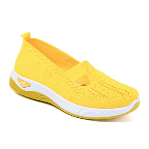ILESTDG Walkingschuhe Damen Leicht Weite H Vermascht Orthopädische Schuhe, Bequeme Diabetiker Schuhe Leichte Atmungsaktive Sneaker (Gelb,40) von ILESTDG