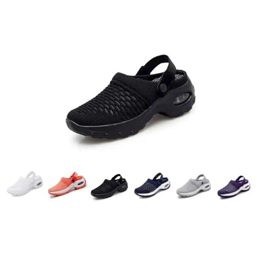 Luftkissen Slip-on Schuhe Für Damen Orthopädische Clogs,Arch Support Stretch Wide Width Sandals,Plattform Mesh Krankenschwesterschuhe (Schwarz,39) von ILESTDG