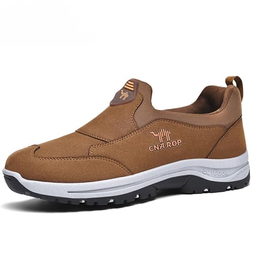 Orthopädische Herren Hands Free Slip on Sneaker, Herren Frühling Und Herbst Slip-On Lazy Soft Sole Leichte Sportschuhe Bequem, Ohne Schnürsenkel (Braun,46) von ILESTDG