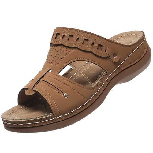Orthopädische Sandalen Damen Pantoletten Hausschuhe Walking Sandalen Arch Support Mit Fussbett Slides Slipperstrandschuhe Peep Toe Plateau (Braun,41) von ILESTDG