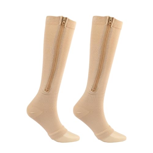 Orthosocks ZipFit Damen Zehenfreie Kompressionsstrümpfe - Stützstrümpfe Mit Reißverschluss,Wadenkniehohe Kompressionsstrumpf,Krampfaderstrümpfe Für Unterschenkel (S/M(34-38),Begie) von ILESTDG
