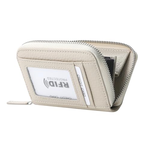 ILIYAH Damen Geldbörse RFID-Blockierung Leder kompaktes Portemonnaie für Frau Reißverschluss Münztasche kleine Damengeldbörse mit ID-Fenster（Weiß） von ILIYAH