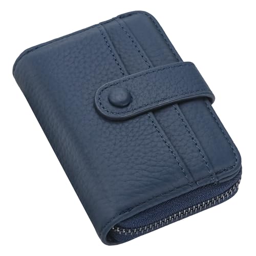 ILIYAH Frauen Geldbörse RFID-Blockierung Leder kompakte Geldbörse für Frau Reißverschluss Münztasche kleine Damen Geldbörse(Blau) von ILIYAH