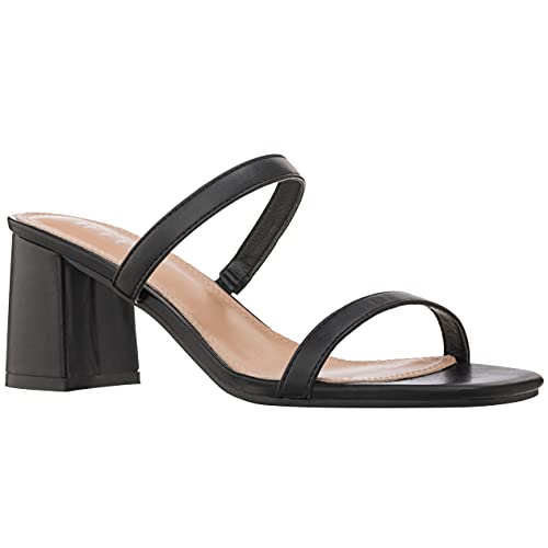 ILLUDE Lisa Damen-Sandalen mit Blockabsatz, Doppelband, quadratischer Zehenbereich, zum Hineinschlüpfen, Schwarz (Black Pu), 39 EU von ILLUDE