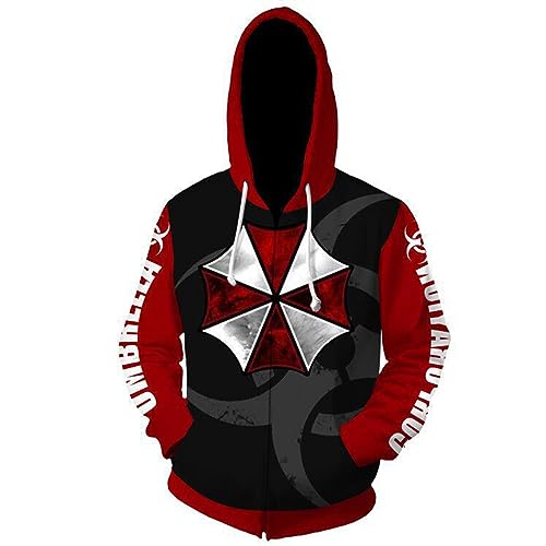 ILLUMAX DüNne Jacke Herren Resid.ent Evil, Anime Pullover mit Loser Passform für Männer Frauen, Unisex Vintage Freizeit Hoodie Kapuzenpullover-Red A||XL von ILLUMAX