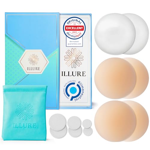 ILLURE® Nippelpads – Damen Nipple Cover [2 Paar] mit Brustwarzenschutz - Nipple Pads wiederverwendbar & waschbar - dünne Selbstklebende Brustwarzen Nippelabdeckung aus hypoallergenem Silikon [8 cm] von ILLURE