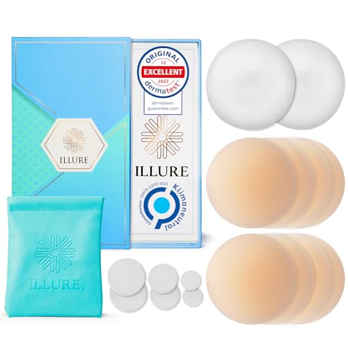ILLURE® Nippelpads – Damen Nipple Cover [4 Paar] mit Brustwarzenschutz - Nipple Pads wiederverwendbar & waschbar - dünne Selbstklebende Brustwarzen Nippelabdeckung aus hypoallergenem Silikon [8 cm] von ILLURE