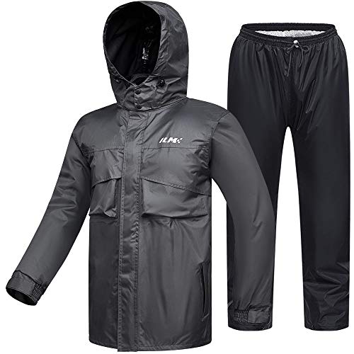 ILM Motorrad Regenkombi Herren Wasserdicht-Regenjacke Verschleißfest, 6 Taschen, 2-teiliges Set mit Jacke und Hose von ILM