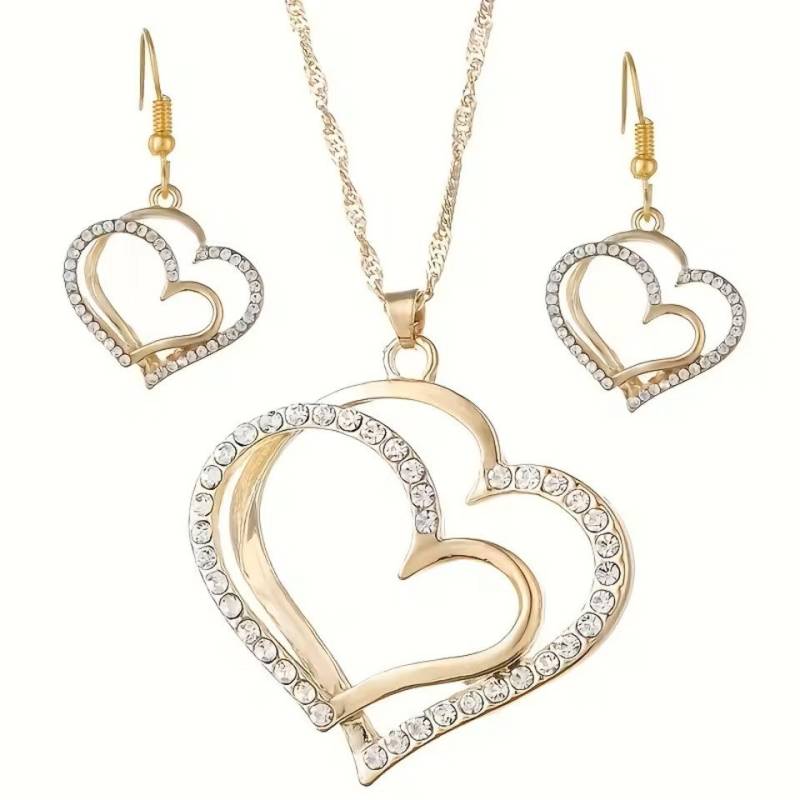 ILOKEN Ohrring und Ketten Set Damen Herzschmuck Set – Goldene Kette & Ohrringe mit Kristallsteinen, Ideales Geschenk an deine Liebsten von ILOKEN