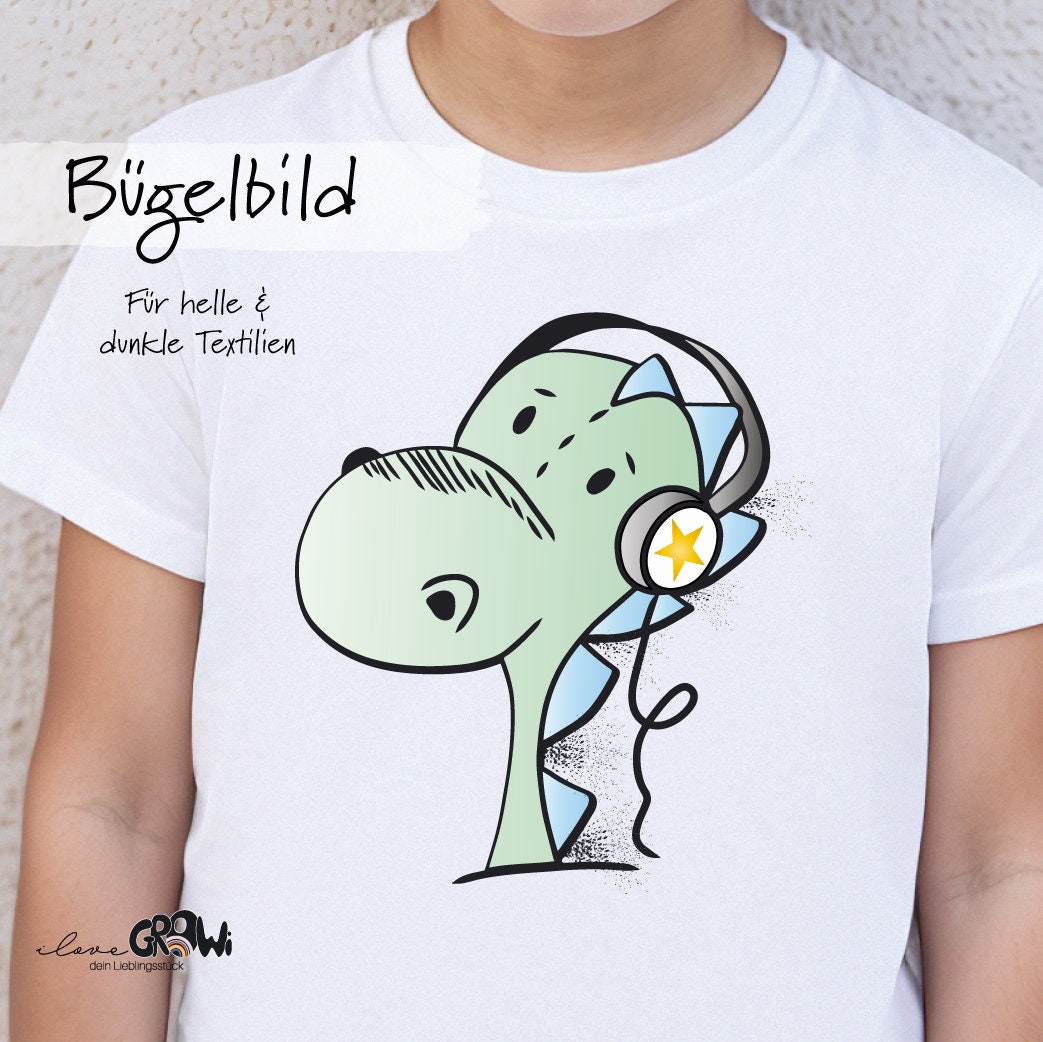 Bügelbild Dino Kopfhörer von ILOVEGROWIde