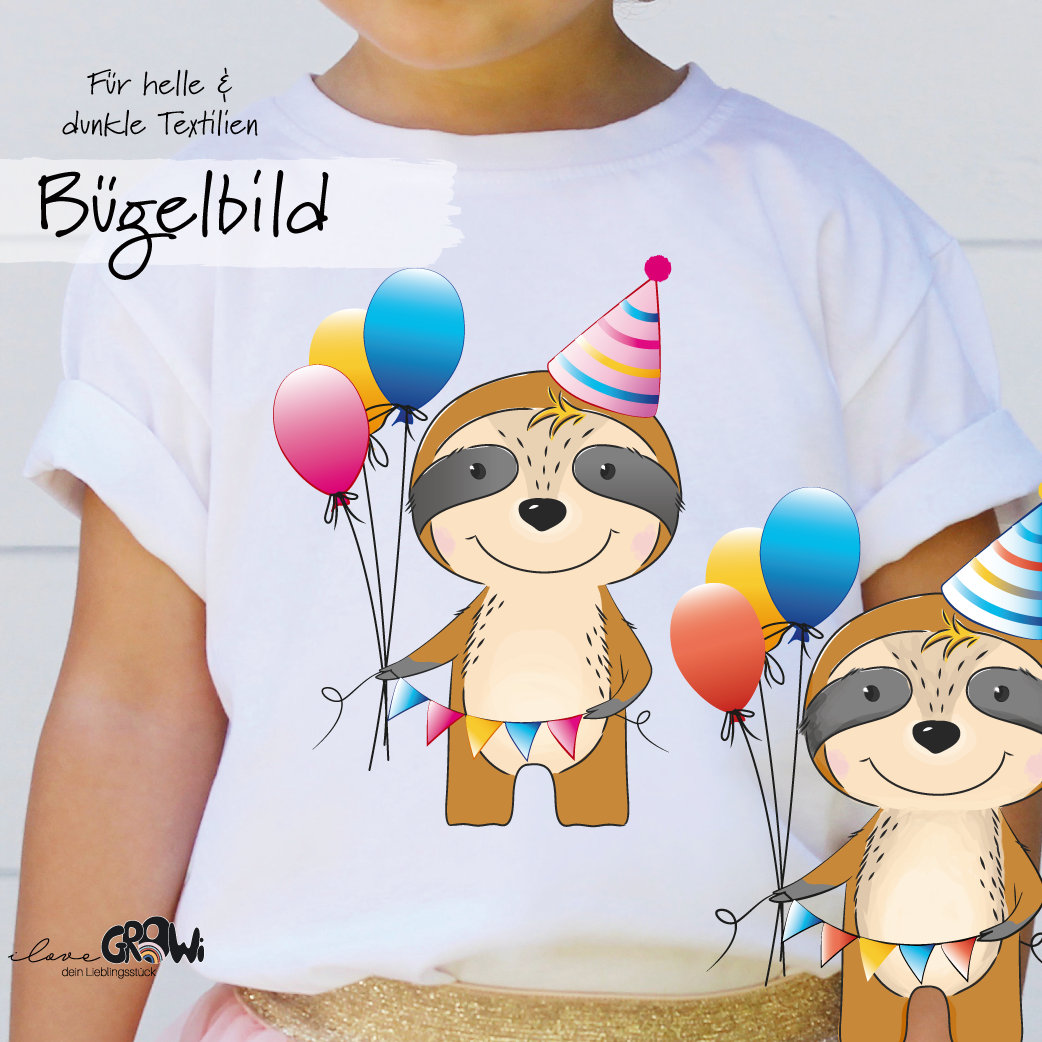Bügelbild Faultier Geburtstag von ILOVEGROWIde