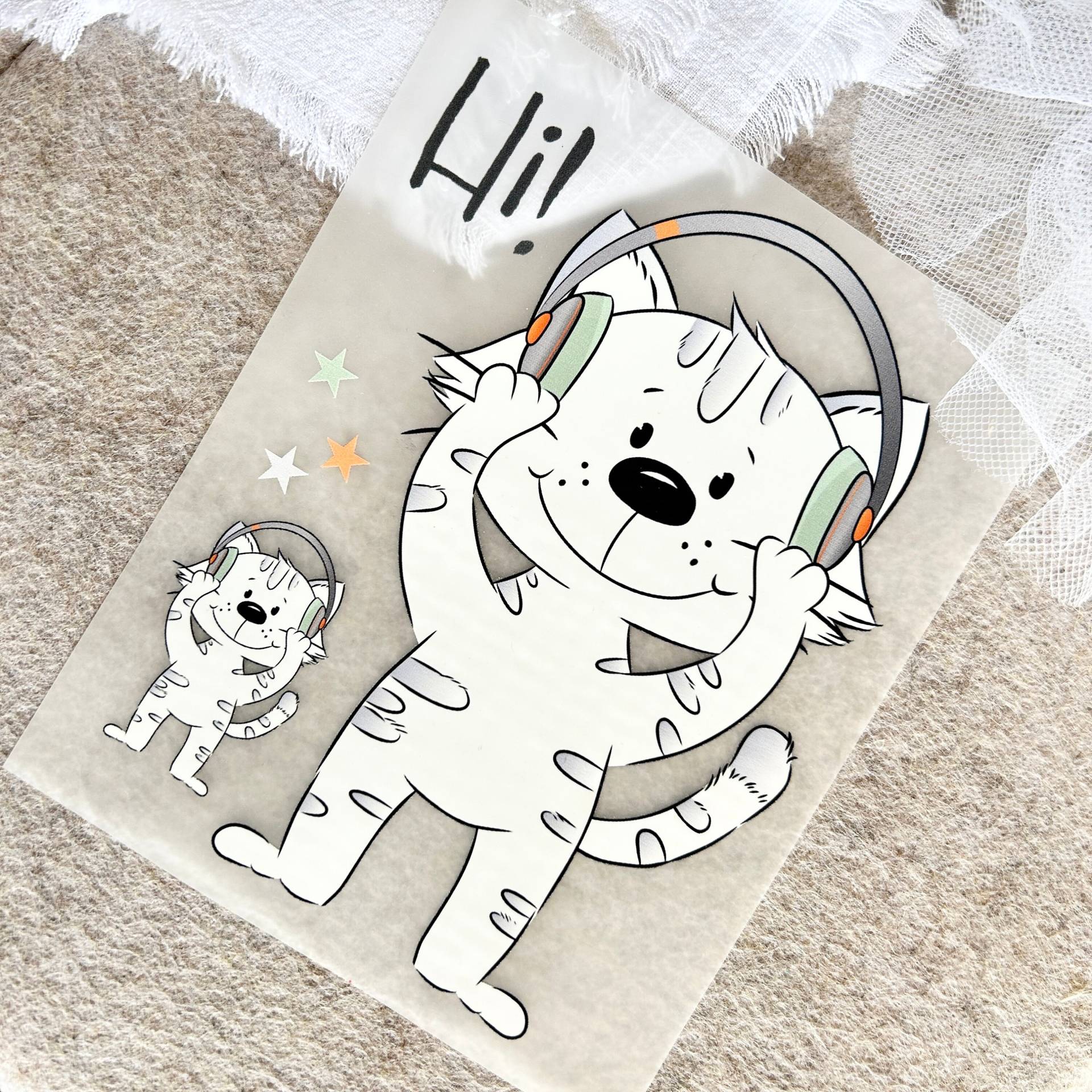 Bügelbild Katze Kopfhörer Cool Geburtstag Kindershirt von ILOVEGROWIde