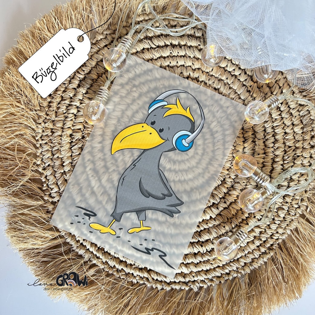 Bügelbild Rabe Kopfhörer Cool Junge von ILOVEGROWIde