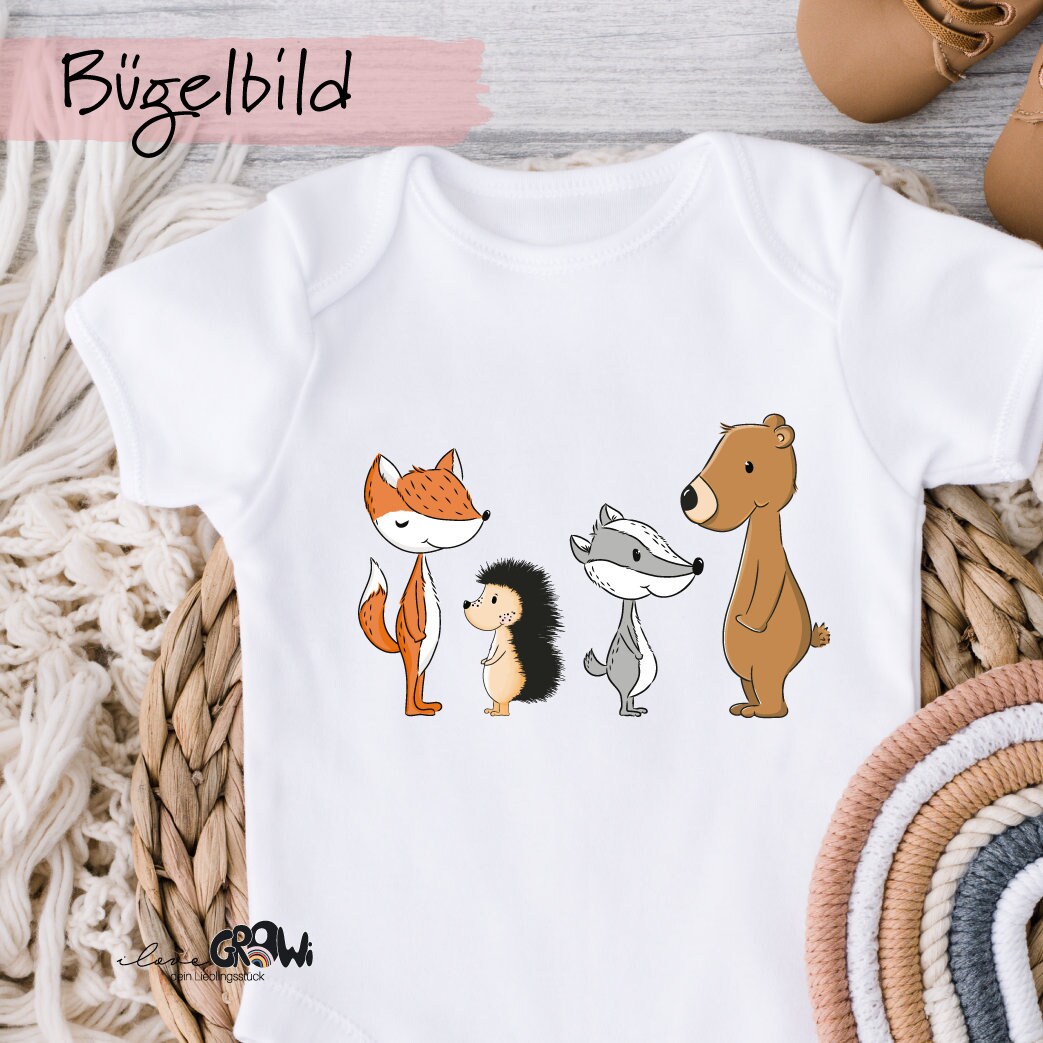 Bügelbild Waldtiere Fuchs Bär Dachs Igel Dtf Bügelmotiv Patch Kind Geburtstag von ILOVEGROWIde