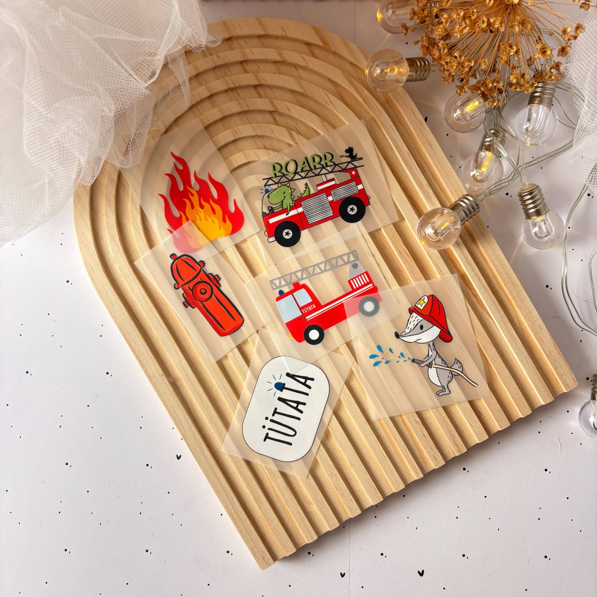 Bügelbilder Feuerwehr Dino Dachs Auto - Geburtstag Kind, Dtf Qualität von ILOVEGROWIde