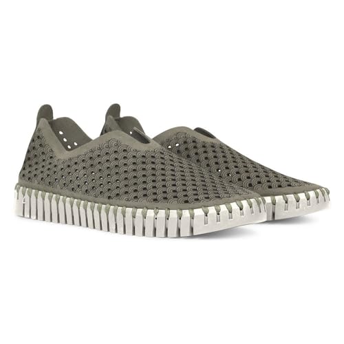 Ilse Jacobsen HORNBÆK | Flache Damen-Schuhe | Slip-On Sneaker mit Recyceltem Mikrofaser-Material und Rutschfester Natur-Gummisohle | Tulip3275 | Leicht Atmungsaktiv Umweltfreundlich | Army | 41 von Ilse Jacobsen