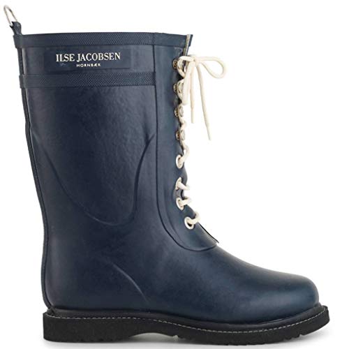 Ilse Jacobsen HORNBÆK | Halbhohe Damen Gummistiefel aus Natur Bio Gummi | Wasserdicht | PVC Frei | 3/4 Lange Stiefel mit Schnürsenkel aus Baumwolle | RUB15 | Blau 40 EU von Ilse Jacobsen