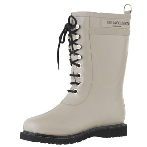 Ilse Jacobsen HORNBÆK | Halbhohe Damen Gummistiefel aus Natur Bio Gummi | Wasserdicht | PVC Frei | 3/4 Lange Stiefel mit Schnürsenkel aus Baumwolle | RUB15 | Grau 40 EU von Ilse Jacobsen