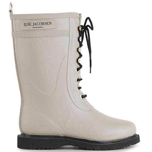 Ilse Jacobsen HORNBÆK | Halbhohe Damen Gummistiefel aus Natur Bio Gummi | Wasserdicht | PVC Frei | 3/4 Lange Stiefel mit Schnürsenkel aus Baumwolle | RUB15 | Grau 40 EU von Ilse Jacobsen