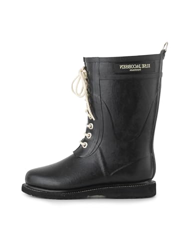 Ilse Jacobsen HORNBÆK | Halbhohe Damen Gummistiefel aus Natur Bio Gummi | Wasserdicht | PVC Frei | 3/4 Lange Stiefel mit Schnürsenkel aus Baumwolle | RUB15 | Schwarz 41 EU von Ilse Jacobsen