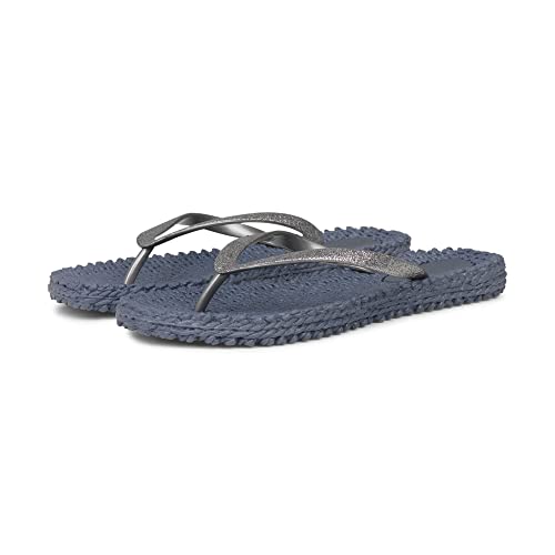 Ilse Jacobsen Damen Sandalen flach | Flip Flops mit Riemen | Schuhe mit Sohle aus Bast | Glitter Look | CHEERFUL01,Grau (Grau (006)),41 EU von Ilse Jacobsen