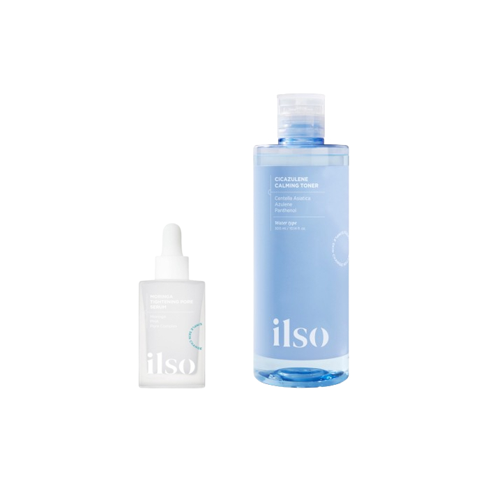 ILSO - Moringa Tightening Pore Serum - 30ml + Cicazulene Calming Toner - 300ml Set von ILSO